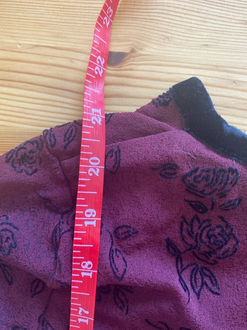 Vintage French Whimsigoth Rosette Ruffle Velvet V-Neck Top Burgundy Size Medium